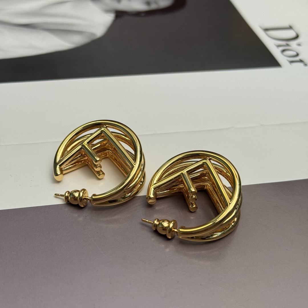 Fendi F is Fendi Hoop Earrings earrings gold-tone metal no gemstones 2 5cm diameter