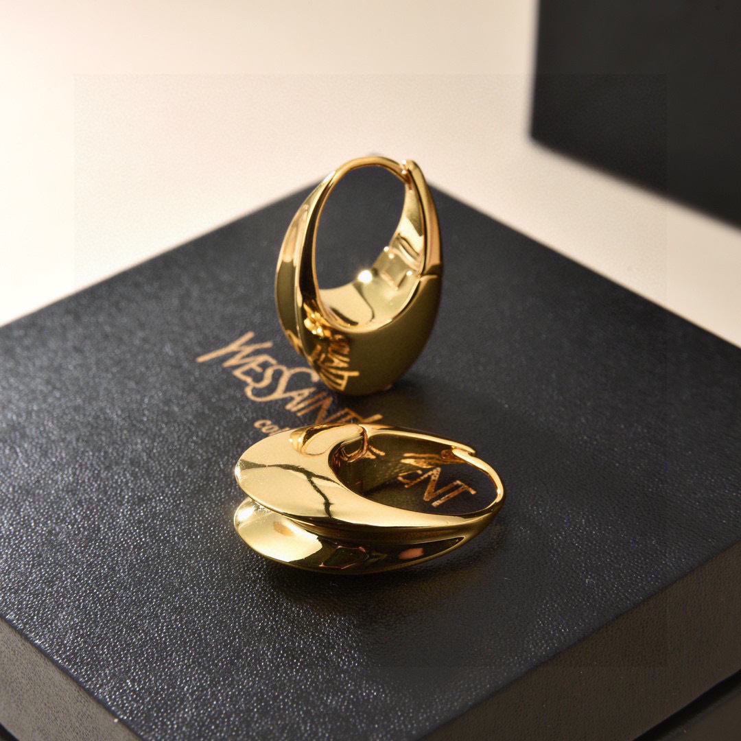 Saint Laurent 1961 Sculpted Hoop earrings polished gold-tone metal no gemstones 3 5cm drop length