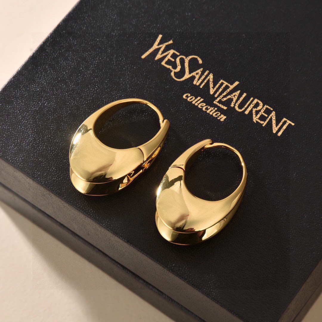 Saint Laurent 1961 Sculpted Hoop earrings polished gold-tone metal no gemstones 3 5cm drop length