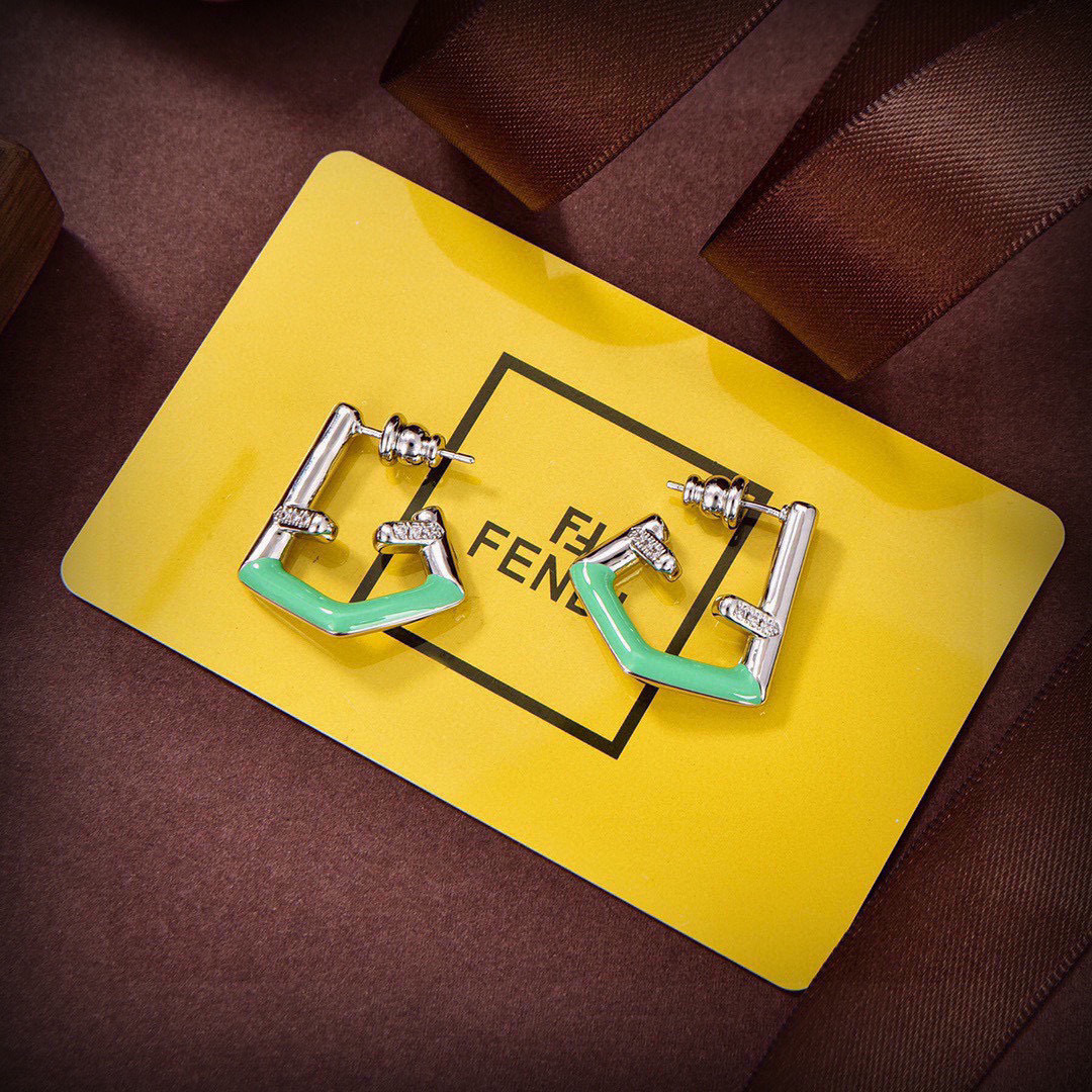 Fendi Fendi First earrings silver-toned metal mint green enamel clear crystal 2cm diameter