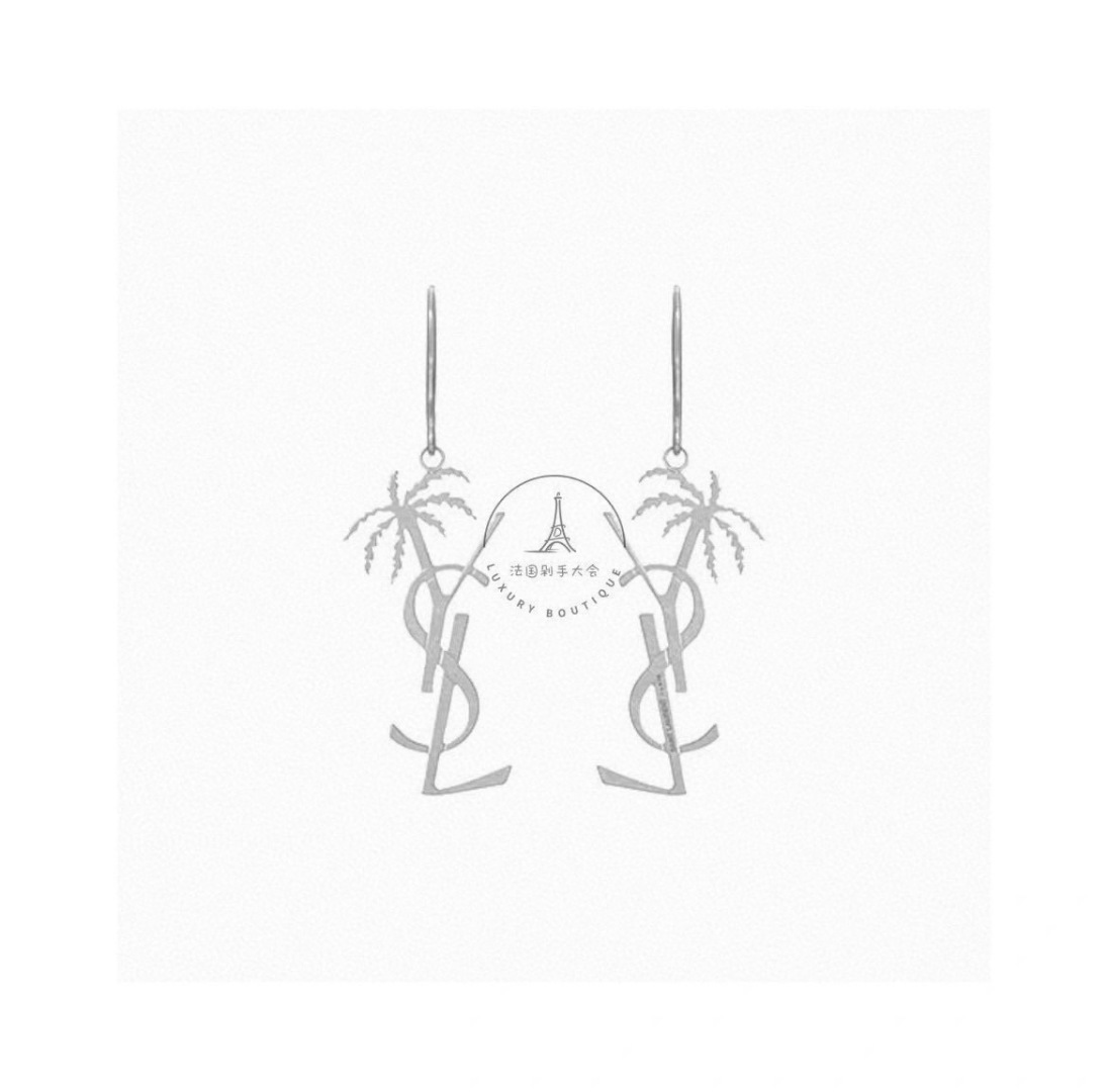 Saint Laurent Cassandre Palm Tree Monogram Drop Earrings earrings Gold-tone metal gold variant Silver-tone metal silver variant no gemstones 4 5cm drop length