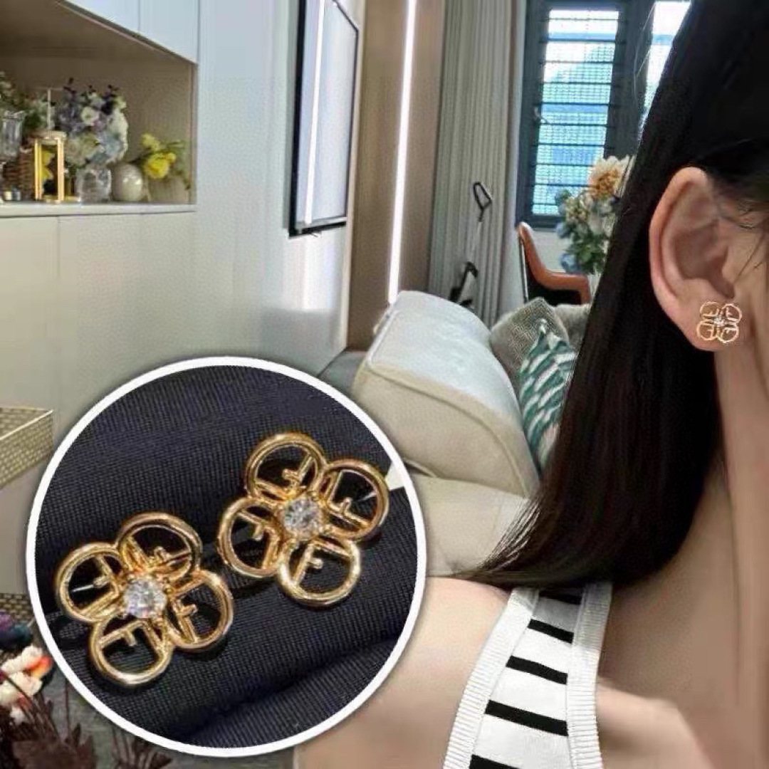 Fendi F is Fendi Flower Logo Stud Earrings earrings gold-tone metal with clear faceted stone 10mm stud diameter