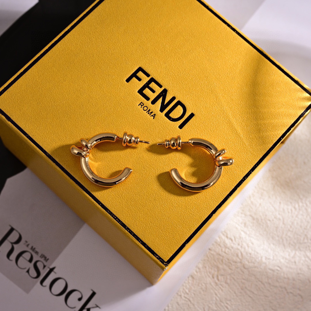 Fendi Filo earrings gold tone metal no additional stones 2cm hoop diameter