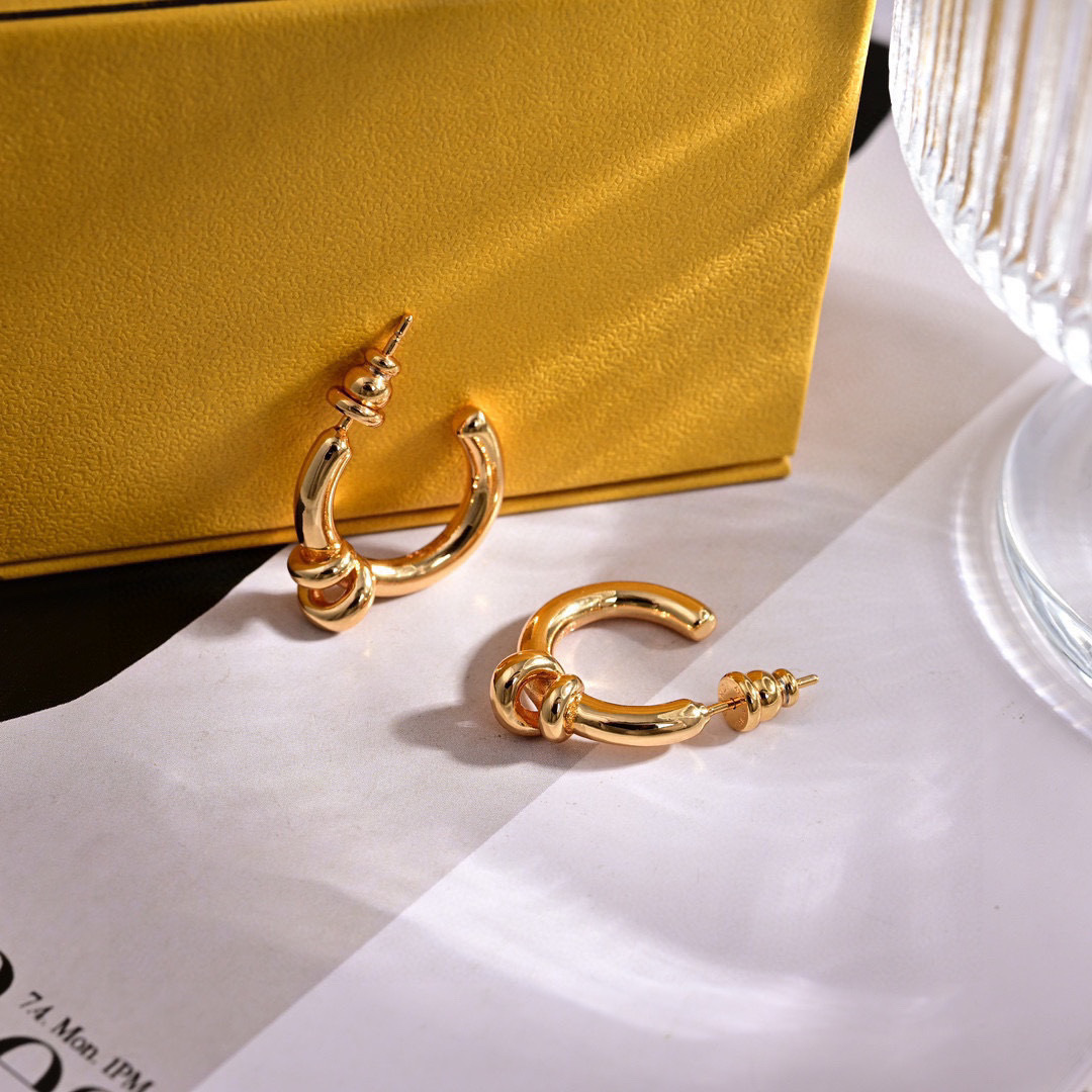 Fendi Filo earrings gold tone metal no additional stones 2cm hoop diameter