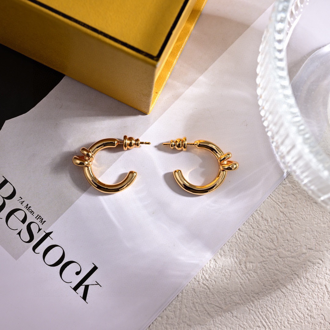 Fendi Filo earrings gold tone metal no additional stones 2cm hoop diameter