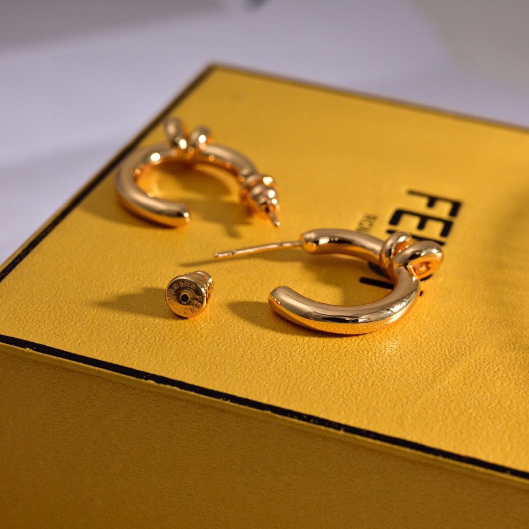 Fendi Filo earrings gold tone metal no additional stones 2cm hoop diameter