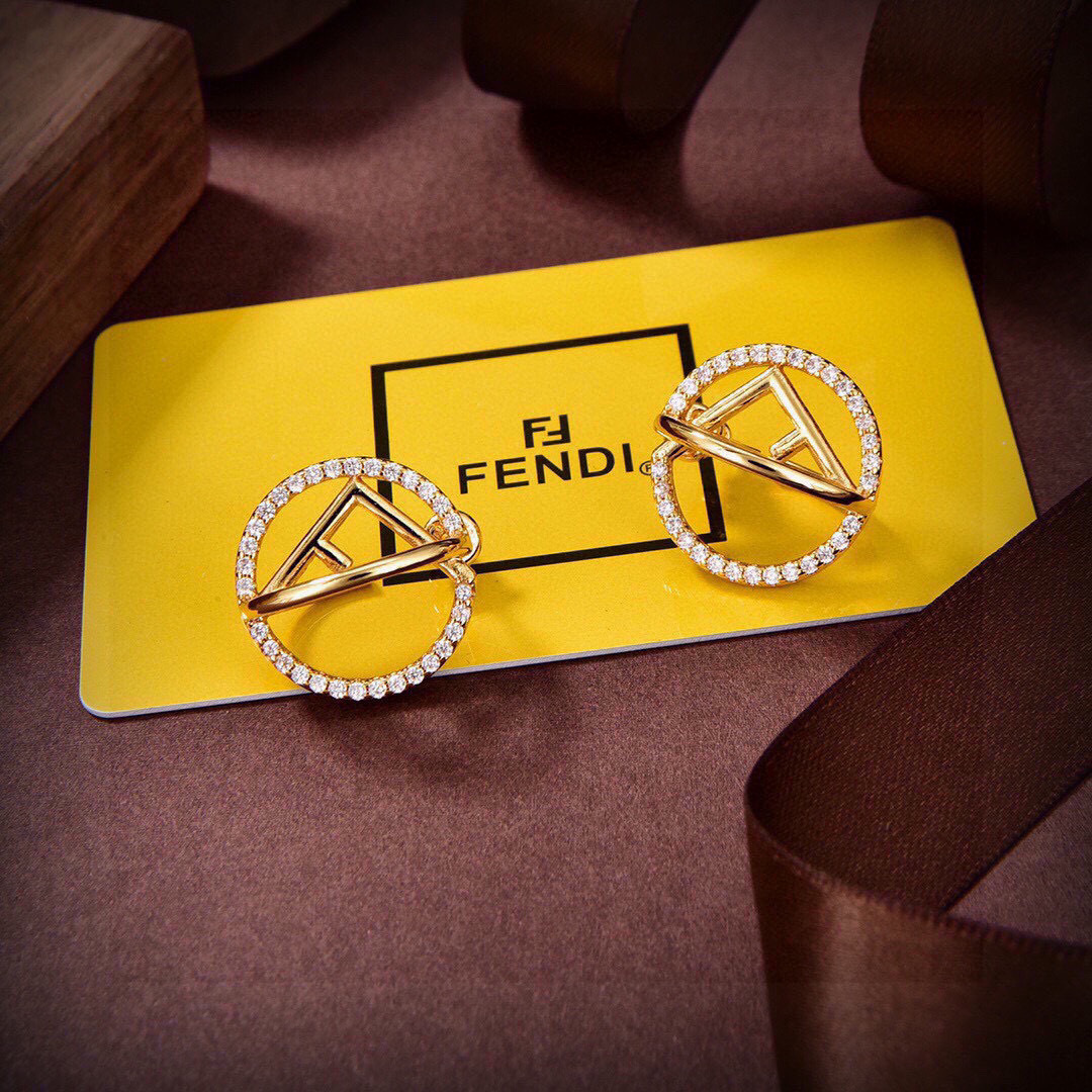 Fendi F Is Fendi earrings gold-tone metal with clear pave crystals 1 5cm diameter