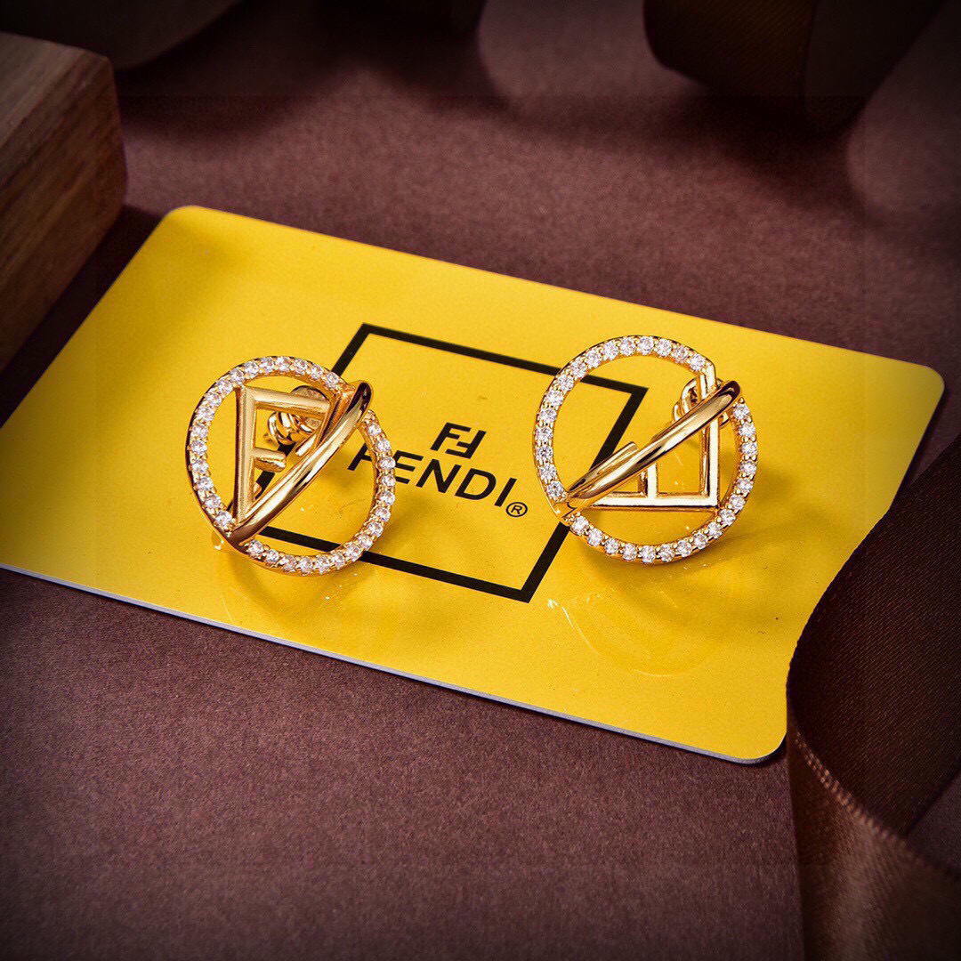 Fendi F Is Fendi earrings gold-tone metal with clear pave crystals 1 5cm diameter