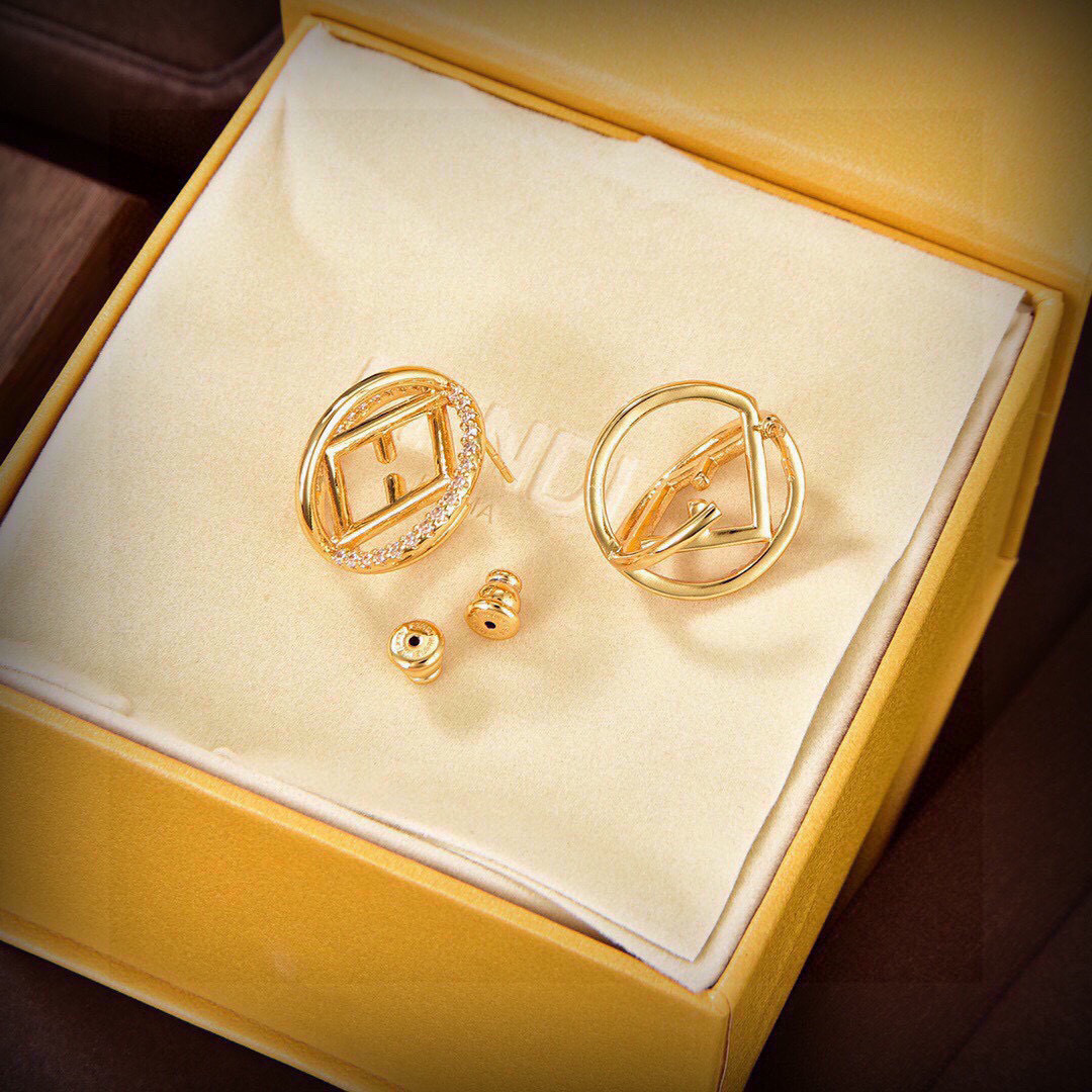 Fendi F Is Fendi earrings gold-tone metal with clear pave crystals 1 5cm diameter