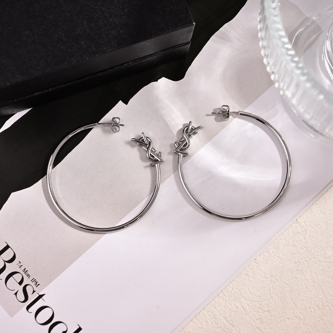 Saint Laurent Cassandre YSL Monogram Hoop Earrings earrings Gold-tone metal Silver-tone metal 4 5cm hoop diameter
