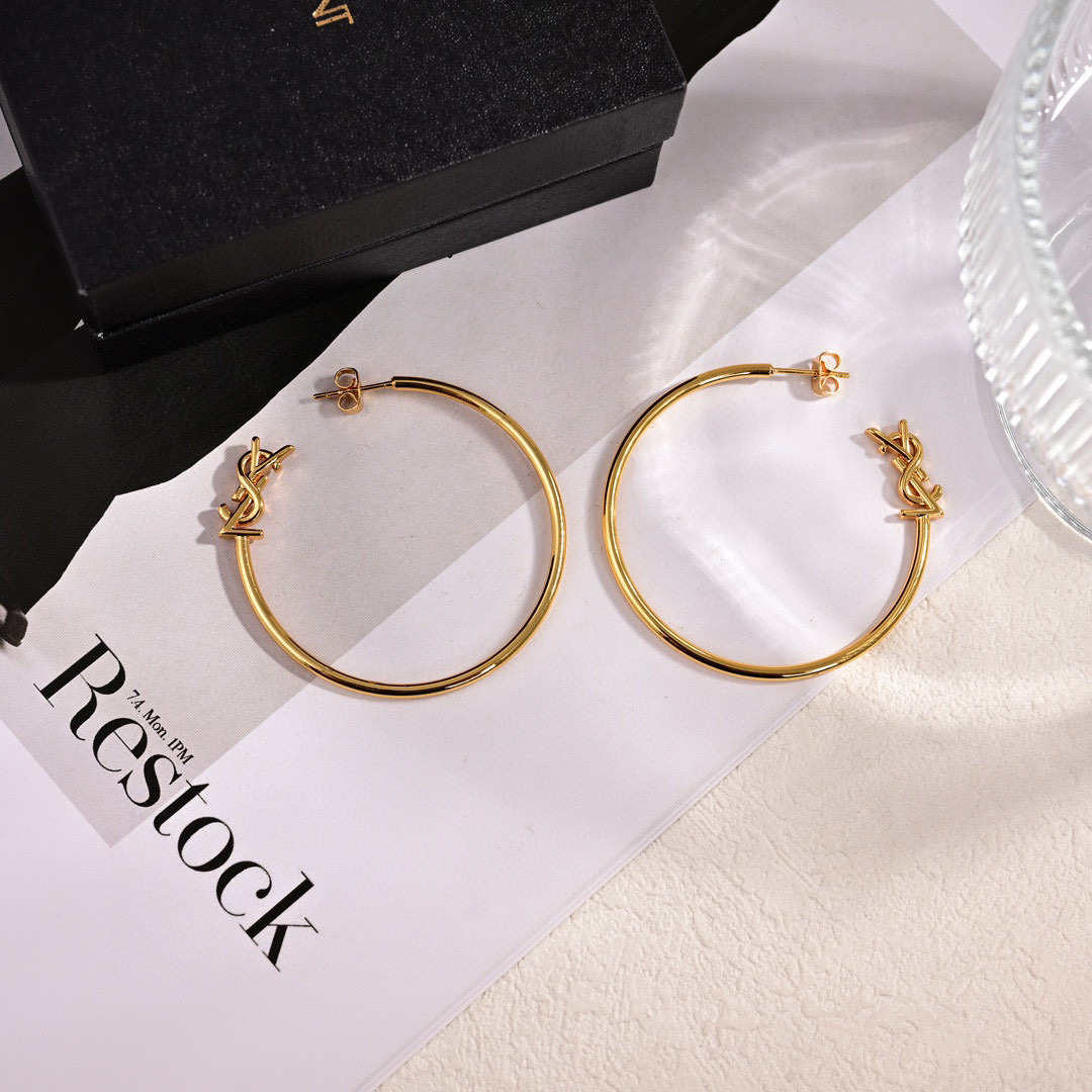 Saint Laurent Cassandre YSL Monogram Hoop Earrings earrings Gold-tone metal Silver-tone metal 4 5cm hoop diameter