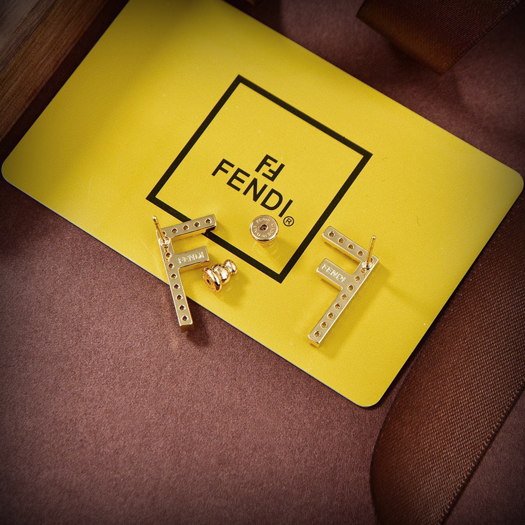 Fendi F Logo Crystal Stud Earrings earrings gold-tone metal with clear crystal accents 1 5cm stud length