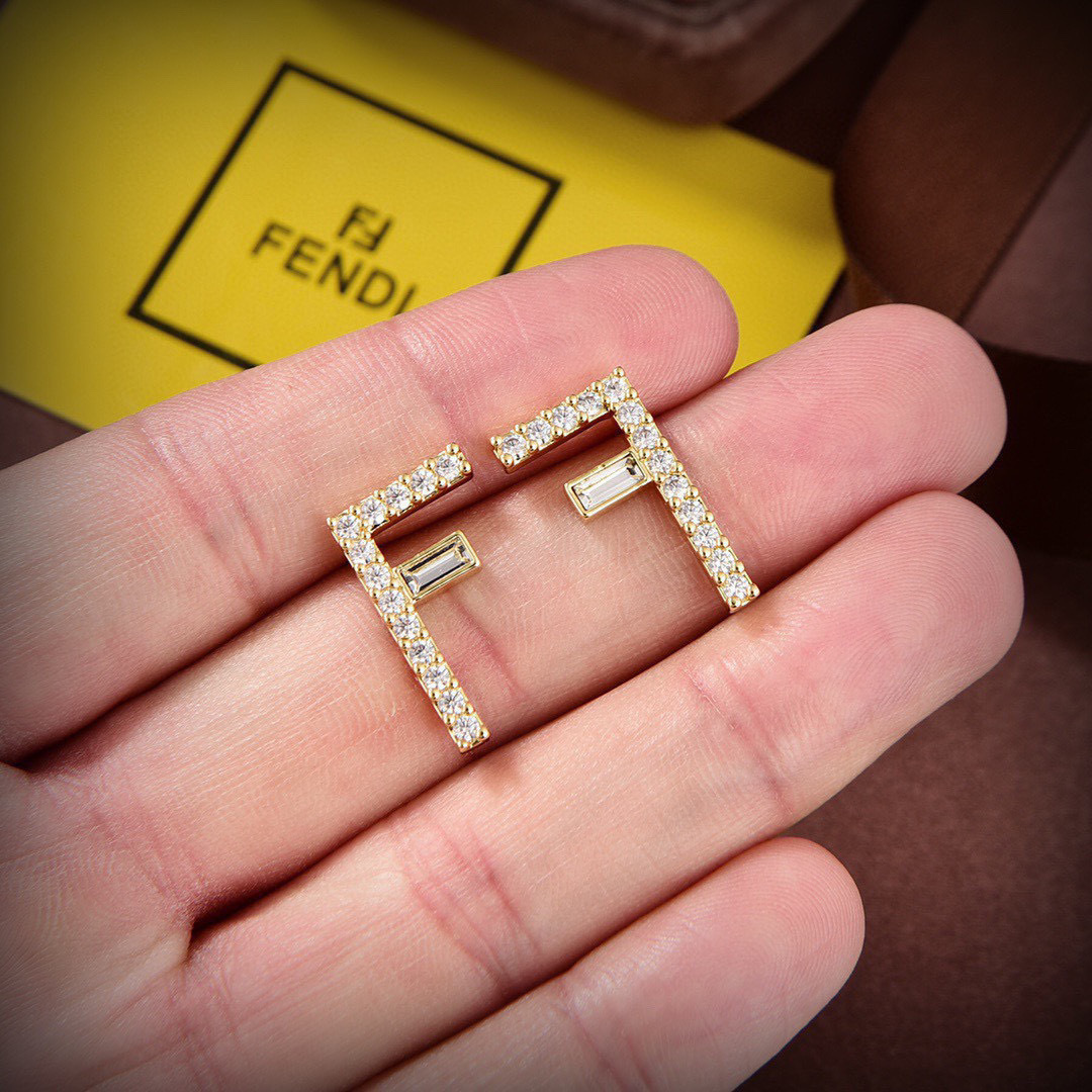 Fendi F Logo Crystal Stud Earrings earrings gold-tone metal with clear crystal accents 1 5cm stud length