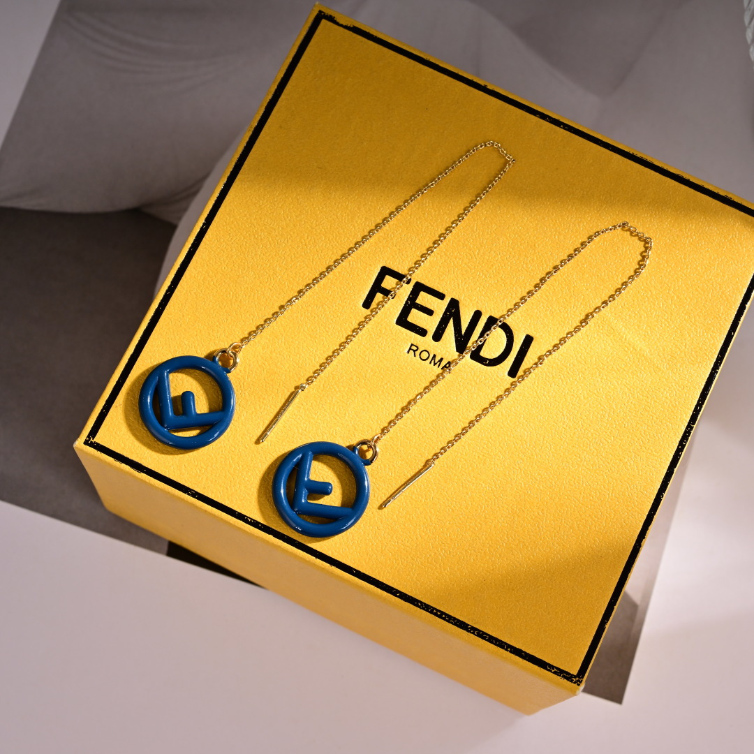Fendi F is Fendi Logo Threader Earrings earrings Gold-tone metal with pink yellow red navy blue white enamel logo charms 10cm chain length
