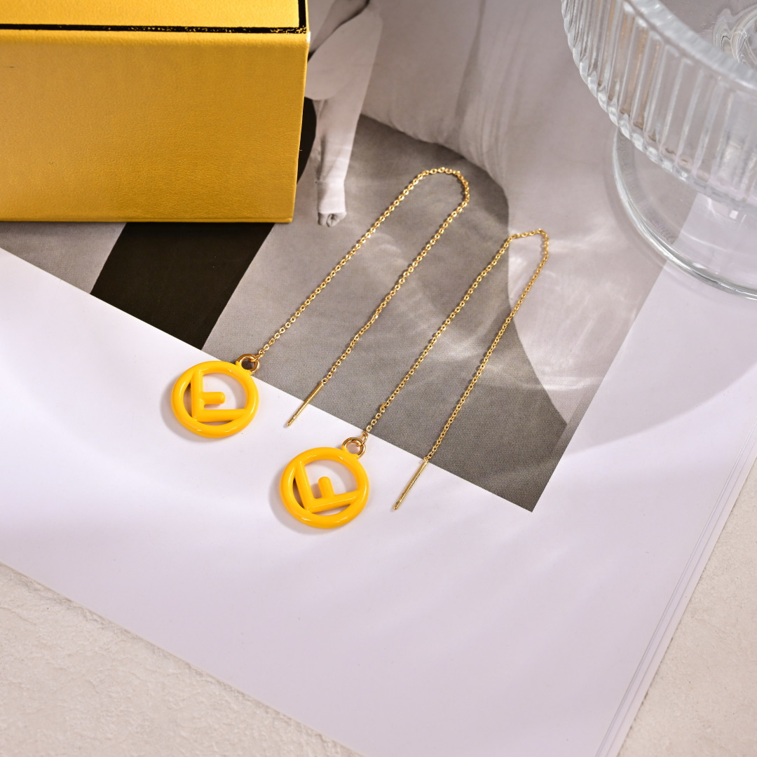 Fendi F is Fendi Logo Threader Earrings earrings Gold-tone metal with pink yellow red navy blue white enamel logo charms 10cm chain length