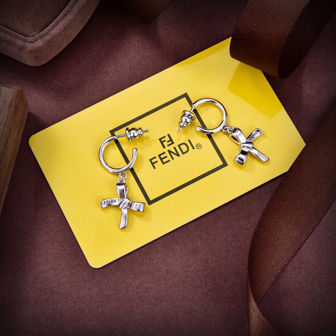 Fendi Bow Logo Hoop Earrings earrings Gold-tone metal Silver-tone metal One Size