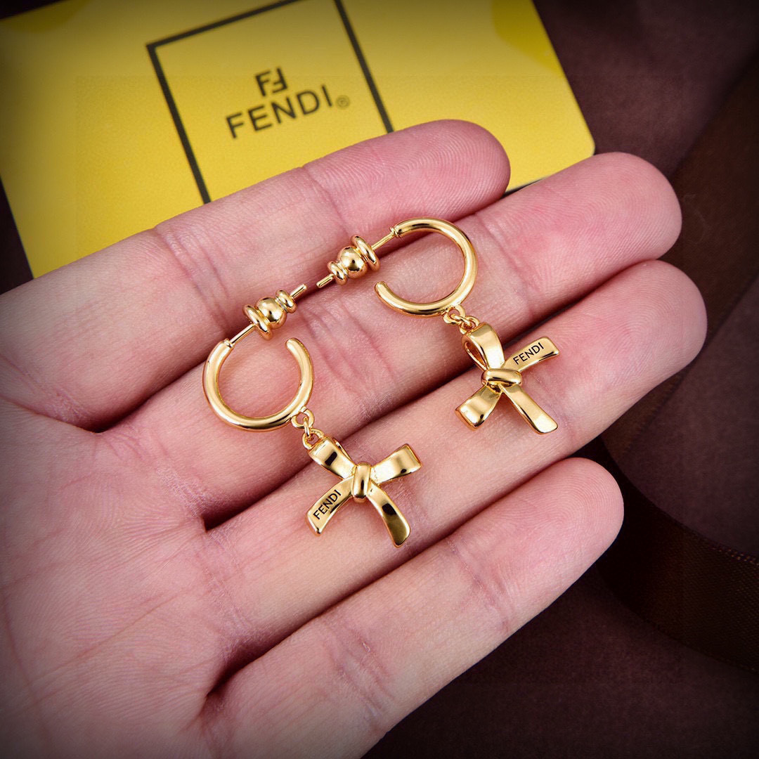 Fendi Bow Logo Hoop Earrings earrings Gold-tone metal Silver-tone metal One Size
