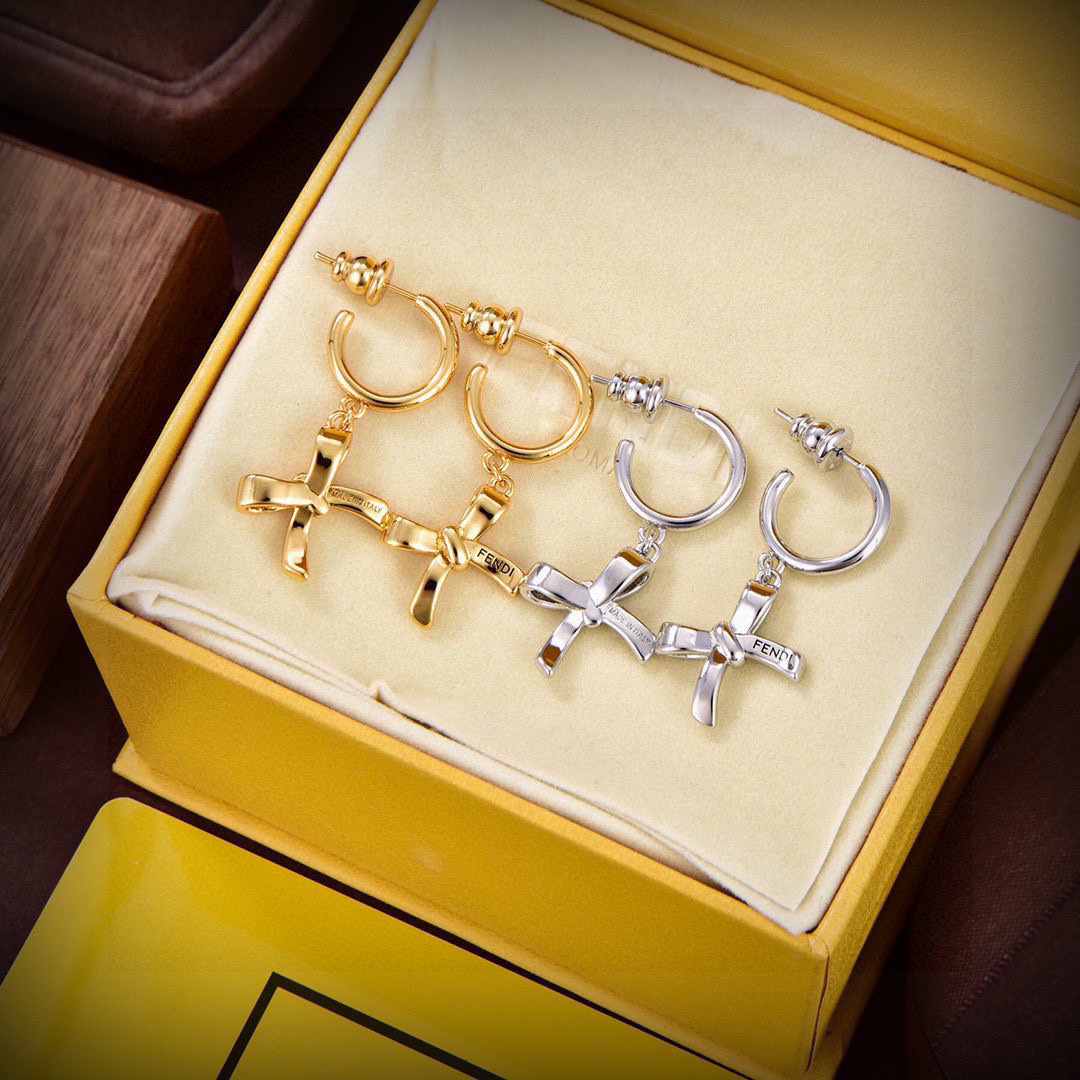 Fendi Bow Logo Hoop Earrings earrings Gold-tone metal Silver-tone metal One Size