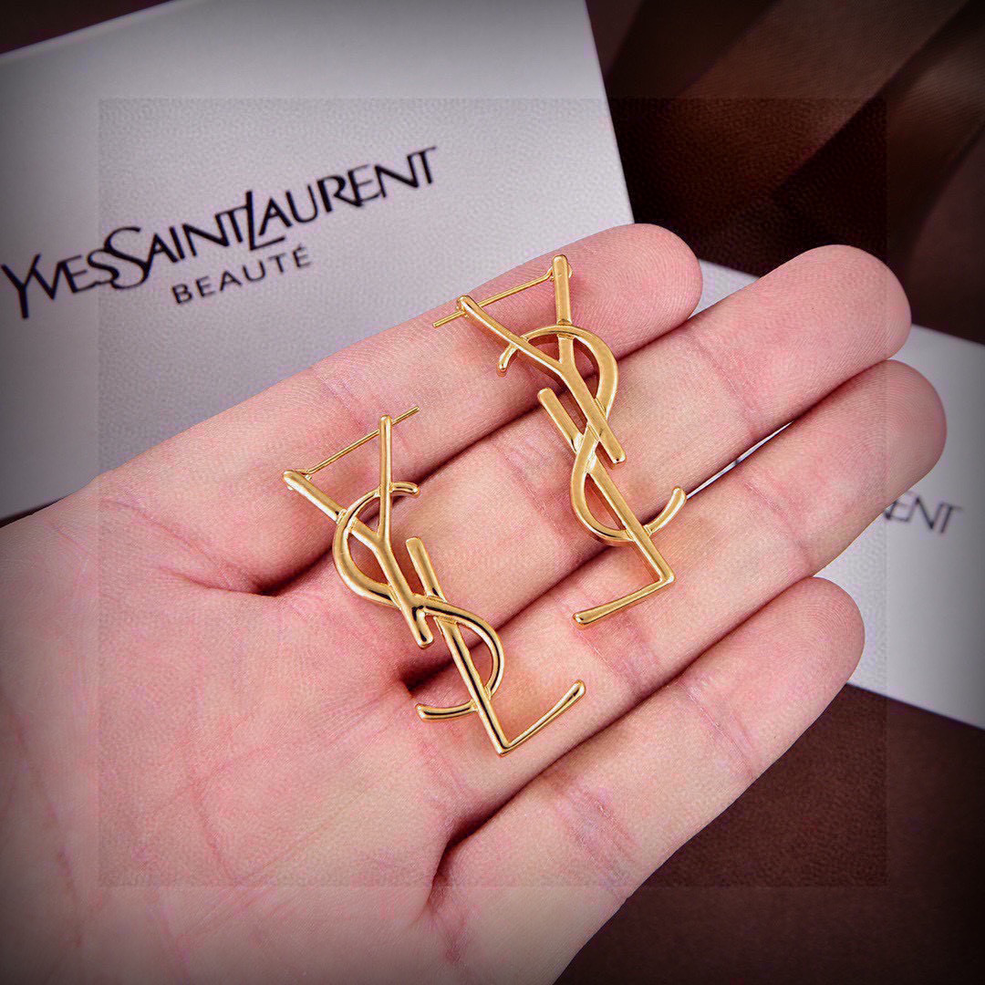 Saint Laurent LE CASSANDRE earrings gold tone metal no gemstones 3 5cm drop length