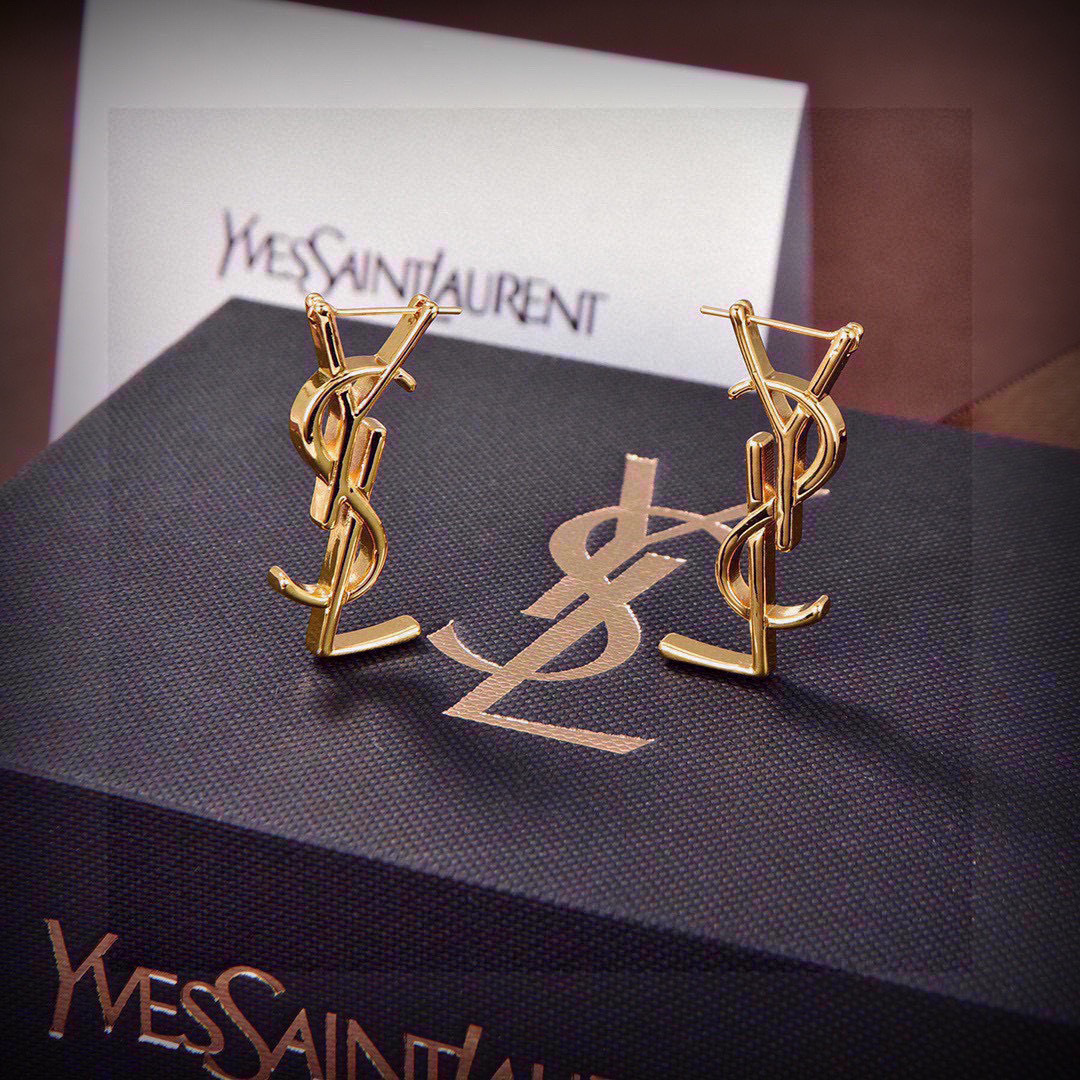 Saint Laurent LE CASSANDRE earrings gold tone metal no gemstones 3 5cm drop length