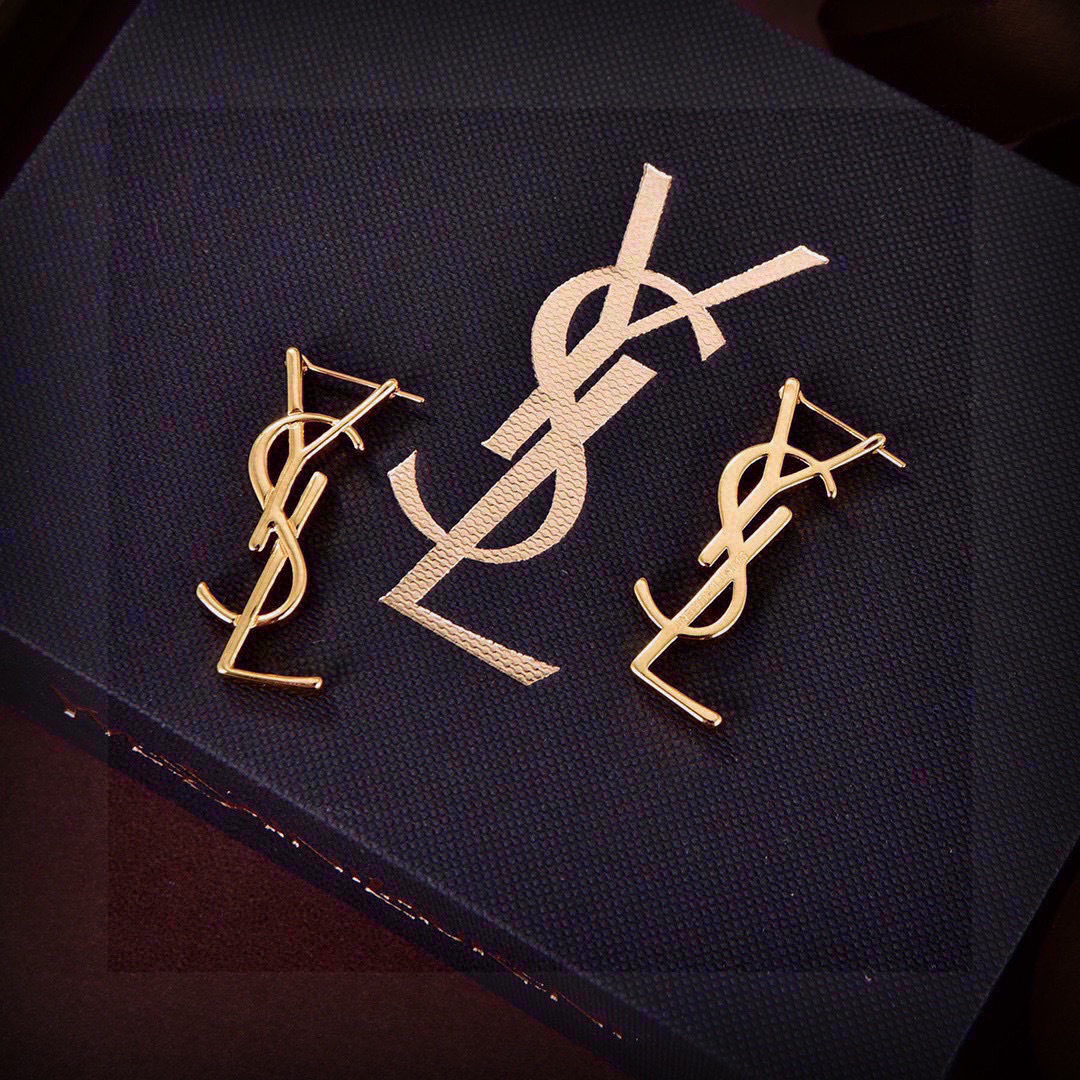 Saint Laurent LE CASSANDRE earrings gold tone metal no gemstones 3 5cm drop length