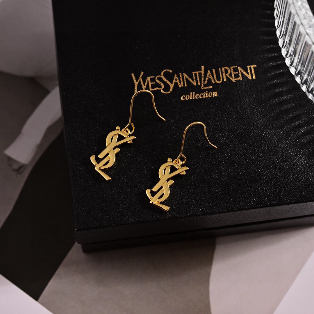 Saint Laurent Cassandre Monogram Hook Earrings earrings Gold-tone metal Silver-tone metal 2cm drop length