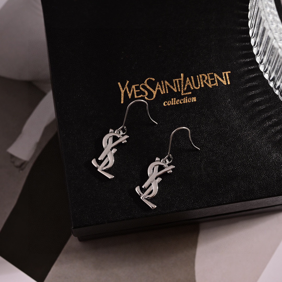 Saint Laurent Cassandre Monogram Hook Earrings earrings Gold-tone metal Silver-tone metal 2cm drop length