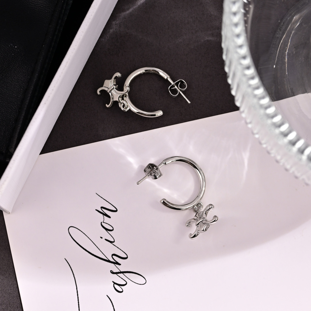 Celine Triomphe earrings Silver-toned metal One Size