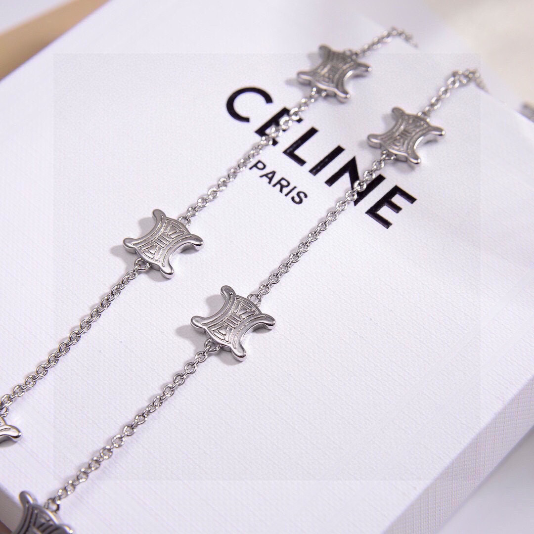 Celine Triomphe Precious necklace Silver-toned metal no gemstones 40cm with 5cm extender