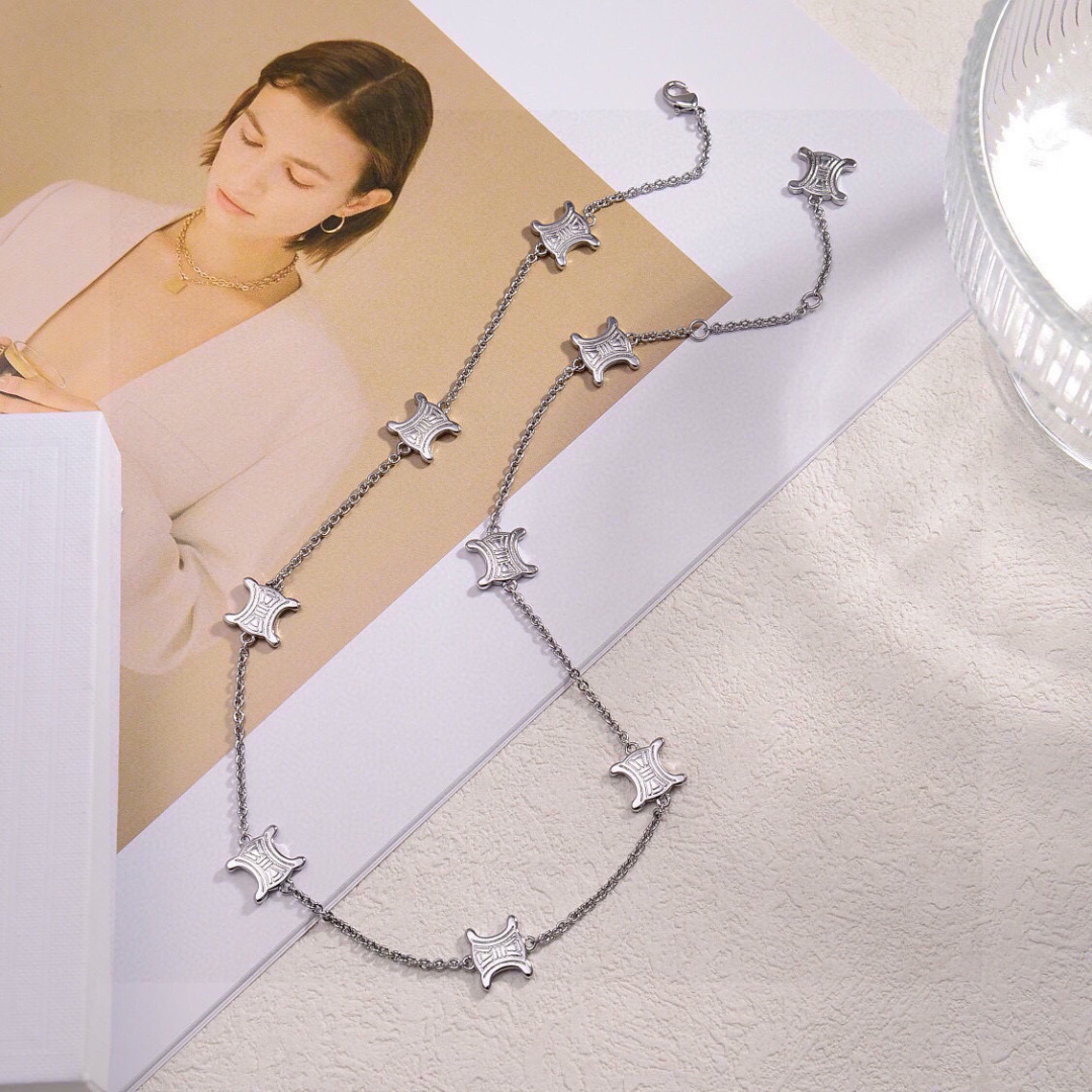 Celine Triomphe Precious necklace Silver-toned metal no gemstones 40cm with 5cm extender