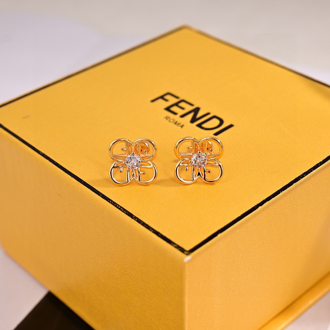 Fendi F is Fendi Flower Logo Stud Earrings earrings gold-tone metal with clear cubic zirconia accent 1 2cm stud diameter