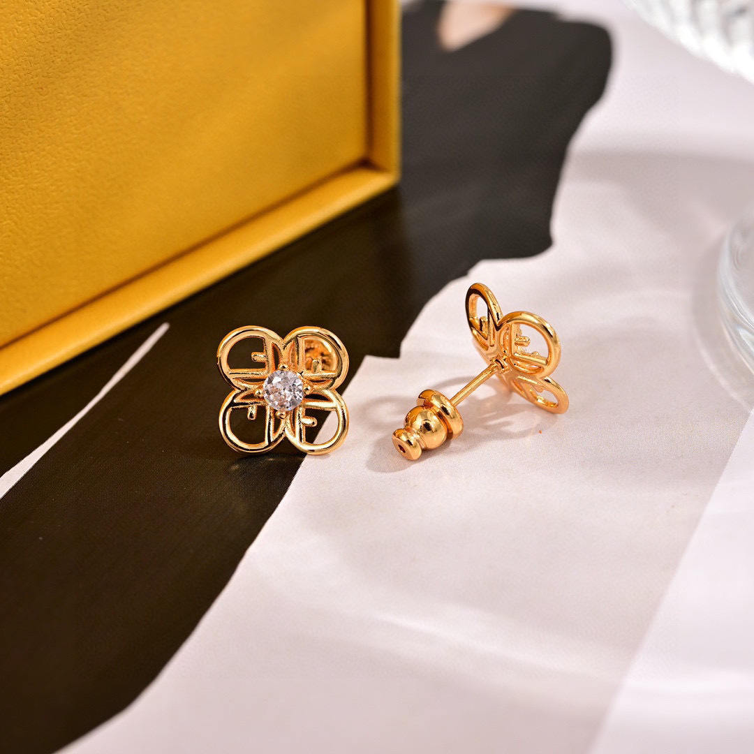 Fendi F is Fendi Flower Logo Stud Earrings earrings gold-tone metal with clear cubic zirconia accent 1 2cm stud diameter