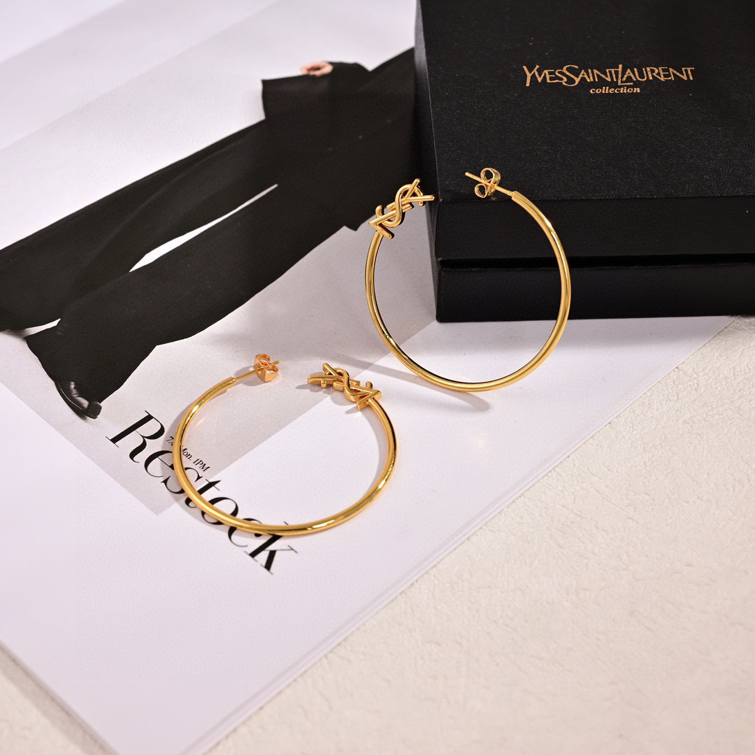 Saint Laurent Cassandre YSL Monogram Hoop Earrings earrings Polished gold-tone metal and polished silver-tone metal no gemstones 50mm diameter