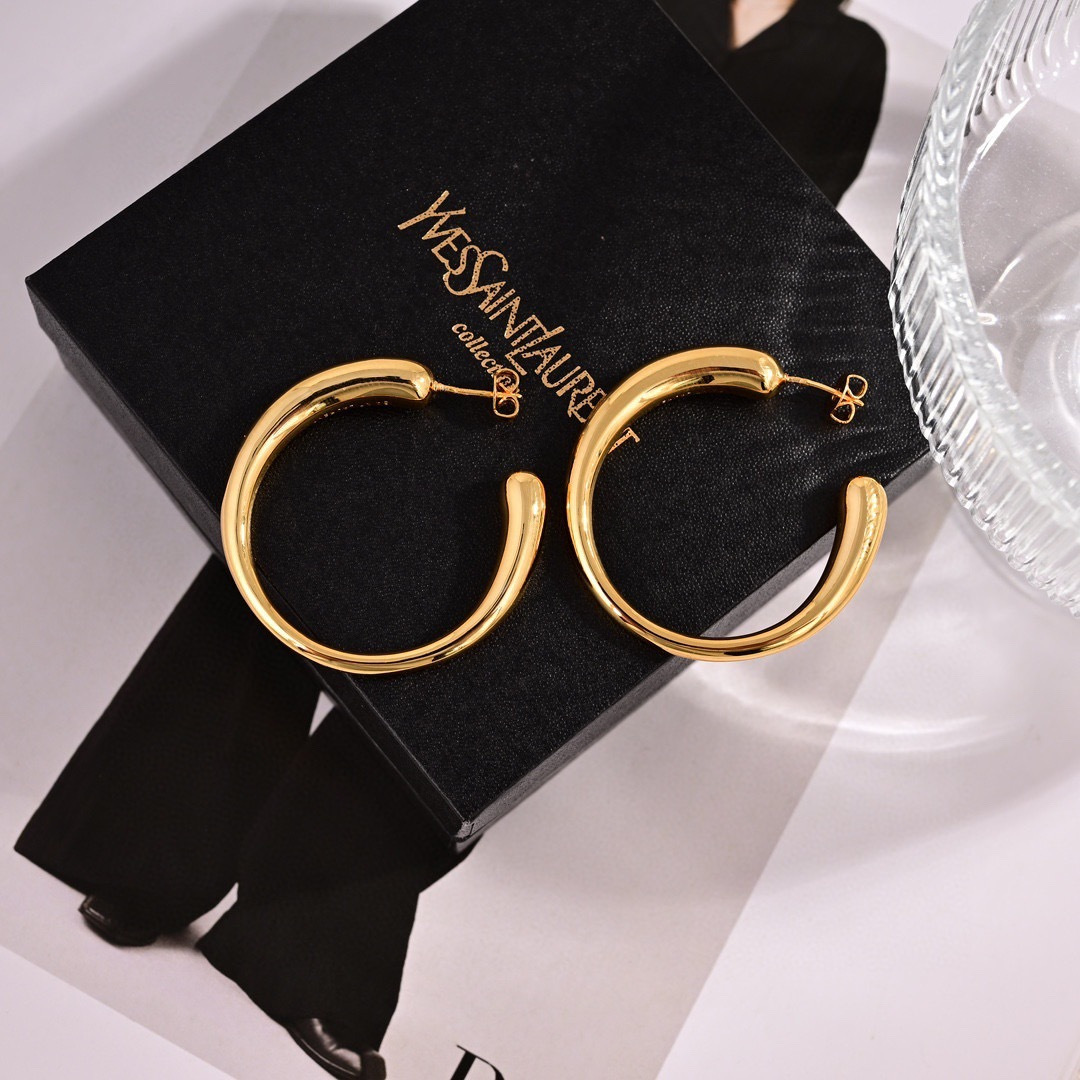 Saint Laurent 1961 Chunky Open Hoop earrings Polished gold-tone metal polished silver-tone metal no gemstones 40mm outer diameter