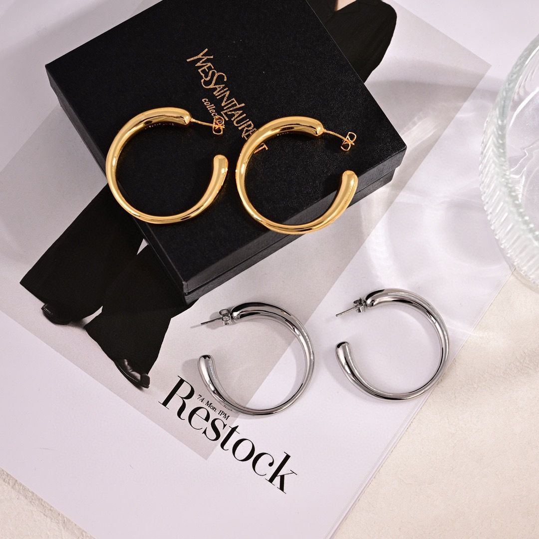 Saint Laurent 1961 Chunky Open Hoop earrings Polished gold-tone metal polished silver-tone metal no gemstones 40mm outer diameter