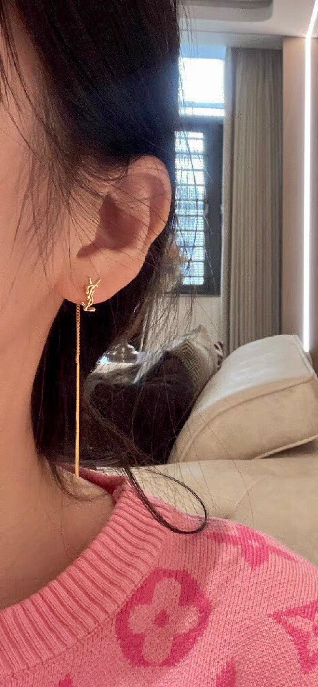 Saint Laurent Cassandre YSL Monogram Long Threader Earrings earrings gold-tone metal no accent stones 6 5cm drop length