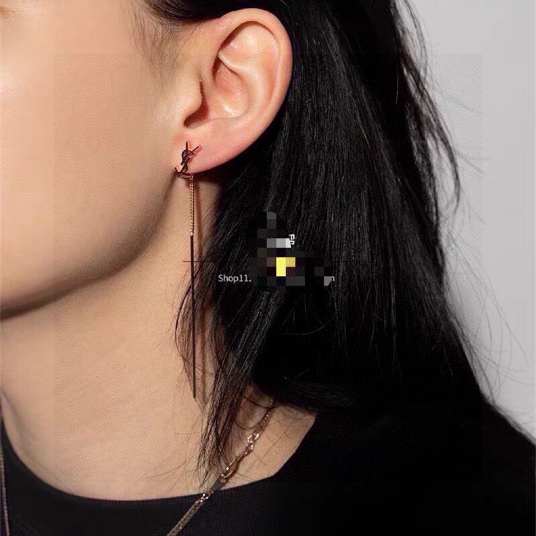 Saint Laurent Cassandre YSL Monogram Long Threader Earrings earrings gold-tone metal no accent stones 6 5cm drop length