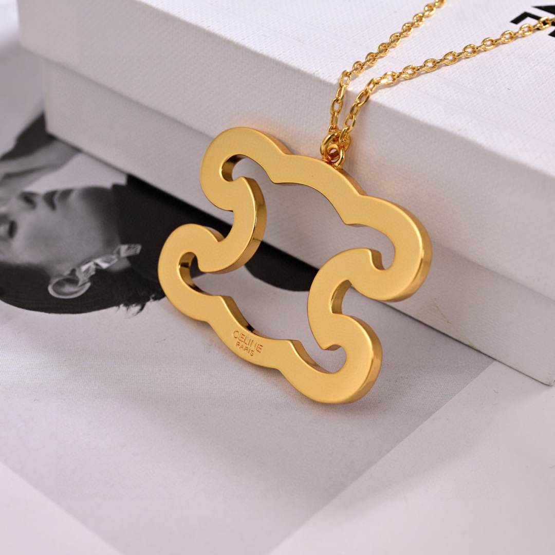 Celine Triomphe Precious Crystal Pendant Necklace AW2024 necklace gold-tone metal with clear crystal accents 45cm