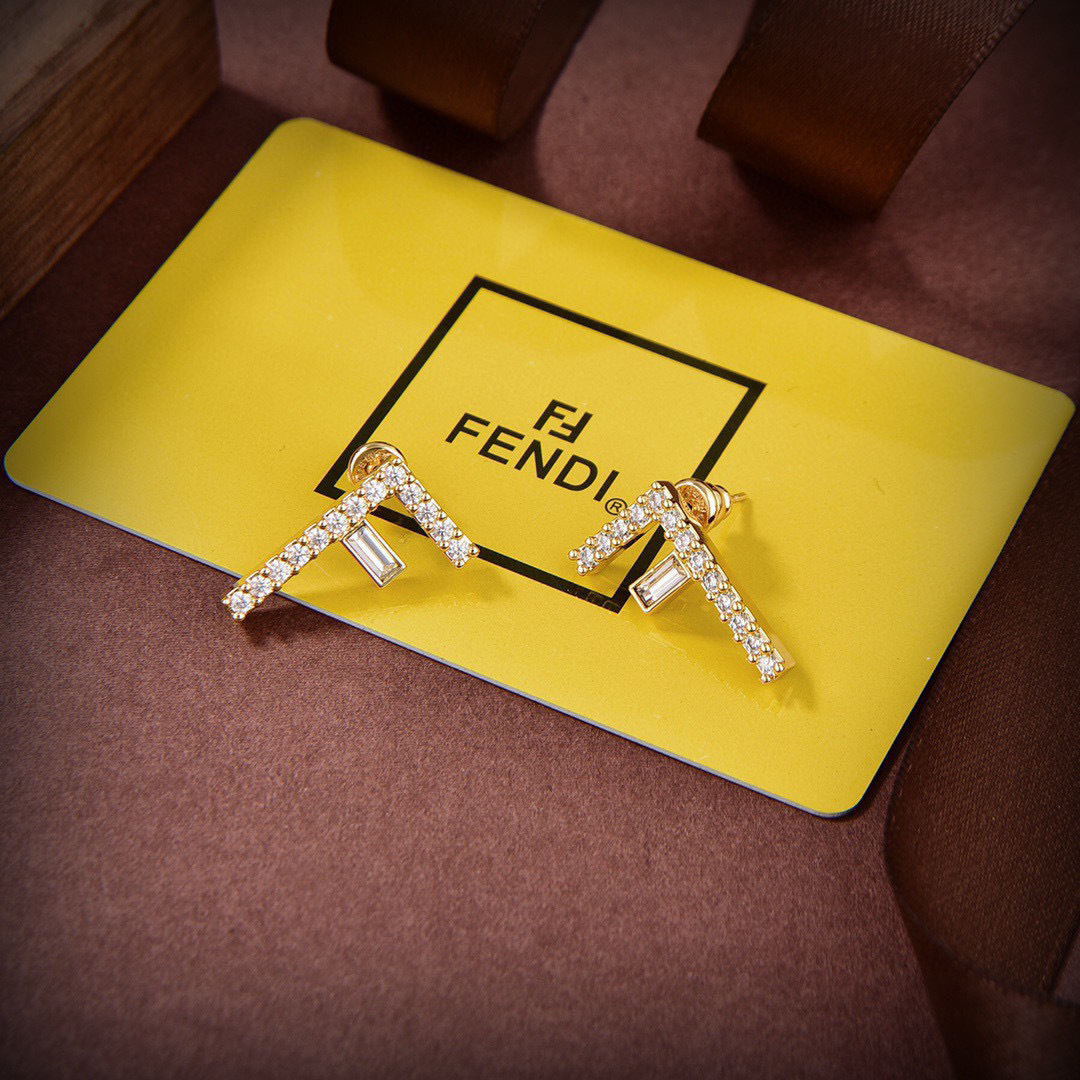 Fendi F Logo Crystal Stud Earrings earrings gold-tone metal with clear crystal stones 1 5cm length per earring