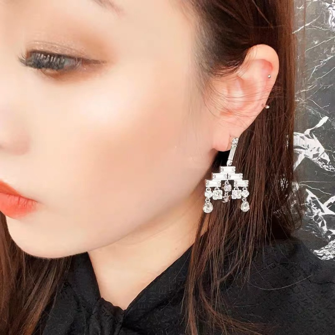 Celine PRECIOUS Crystal Chandelier Drop Earrings earrings silver-toned metal with clear faceted crystal stones 3 5cm drop length