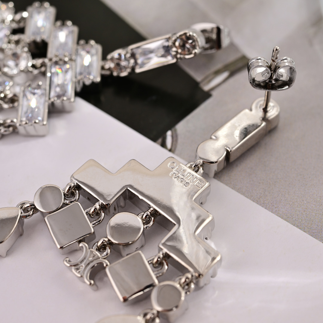 Celine PRECIOUS Crystal Chandelier Drop Earrings earrings silver-toned metal with clear faceted crystal stones 3 5cm drop length