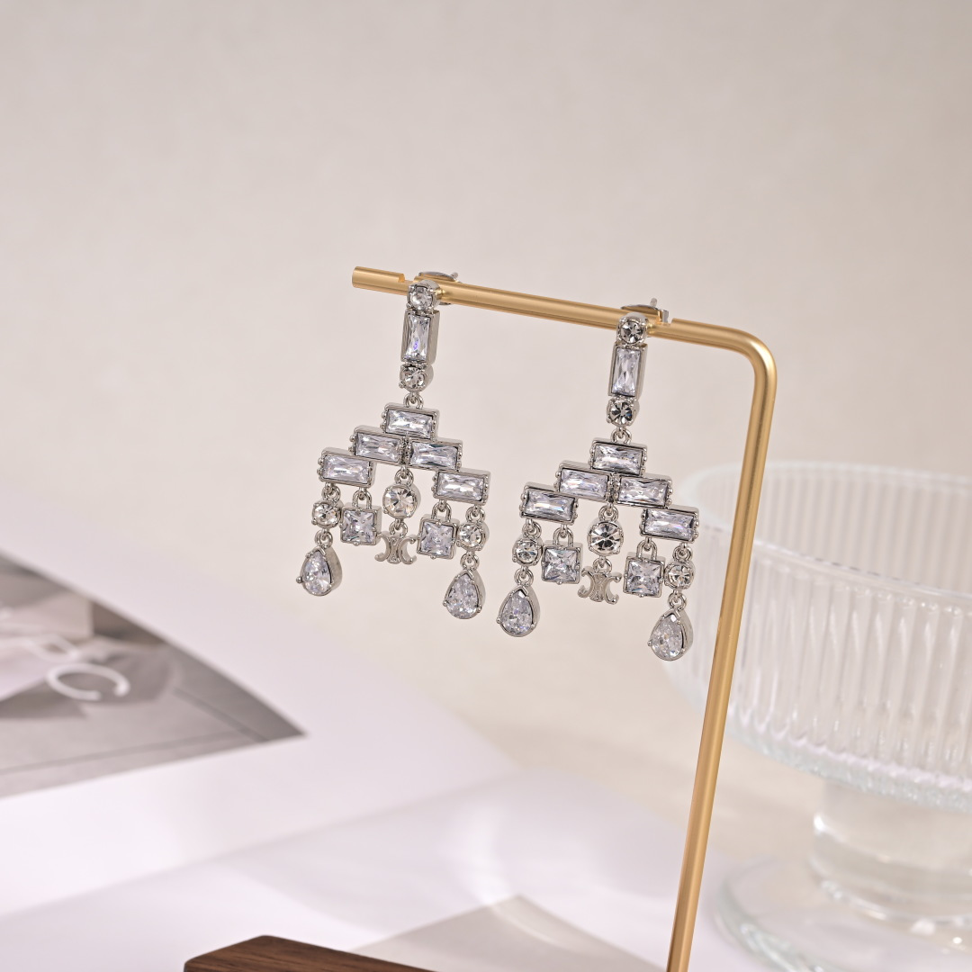 Celine PRECIOUS Crystal Chandelier Drop Earrings earrings silver-toned metal with clear faceted crystal stones 3 5cm drop length