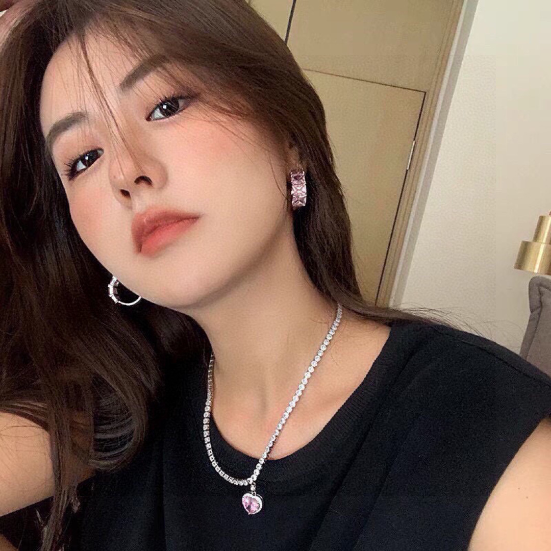 Celine Crystal Hoop Earrings earrings silver-toned metal with pink rectangular-cut crystals 20mm outer diameter