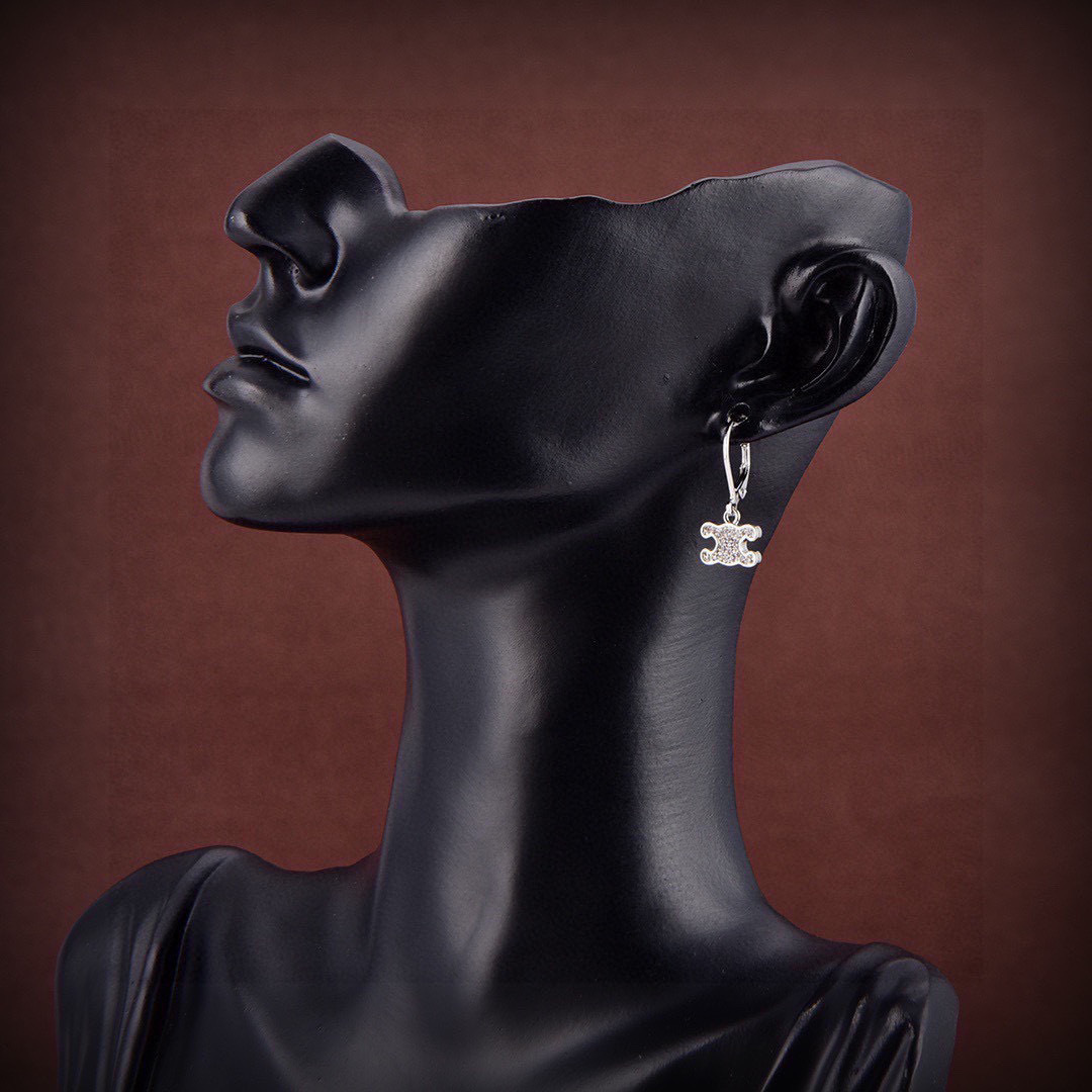 Celine Triomphe Rhinestone earrings Rhodium silver-toned brass with clear crystal rhinestones One Size