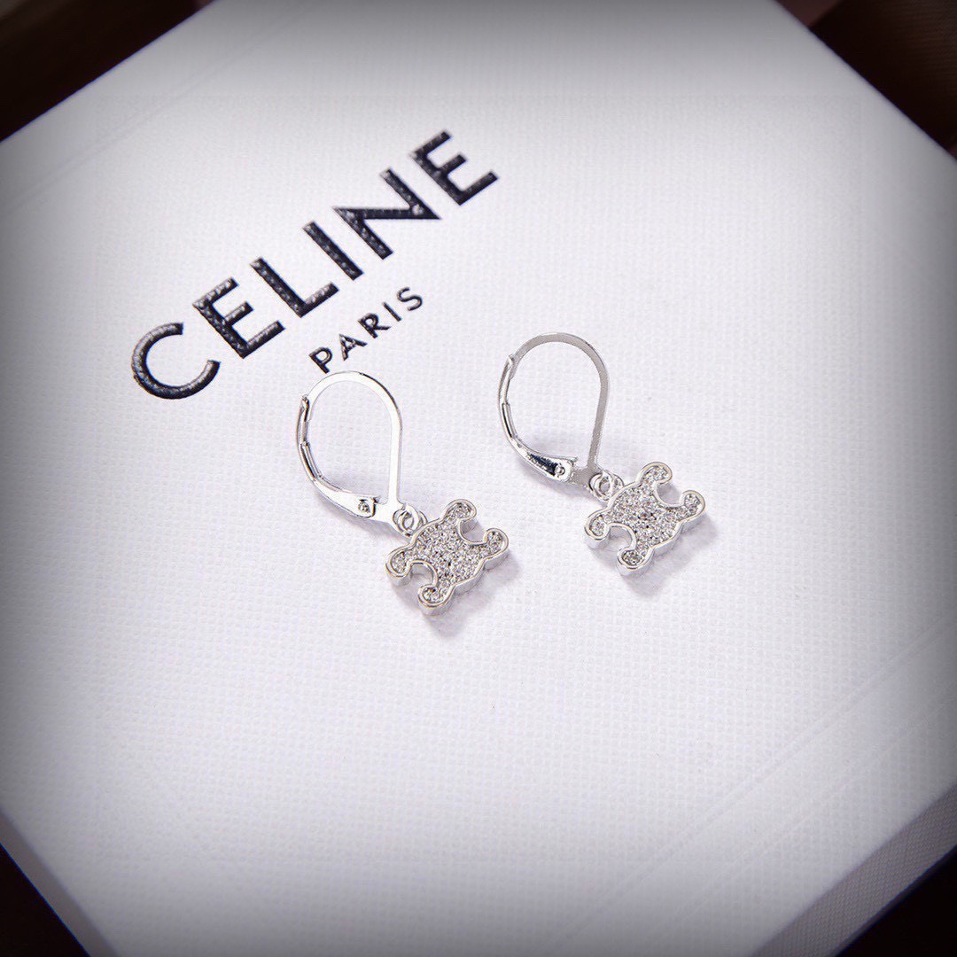 Celine Triomphe Rhinestone earrings Rhodium silver-toned brass with clear crystal rhinestones One Size