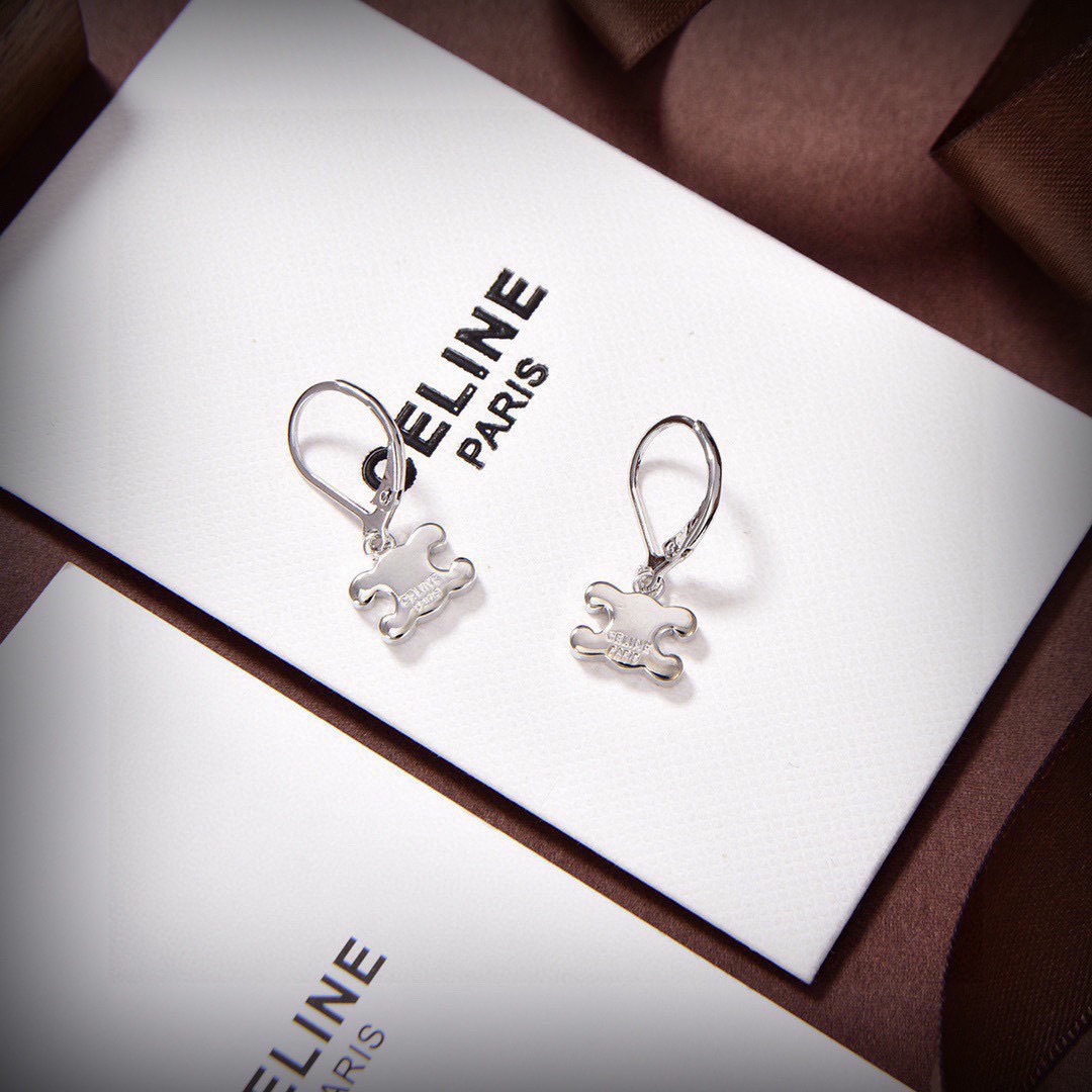 Celine Triomphe Rhinestone earrings Rhodium silver-toned brass with clear crystal rhinestones One Size