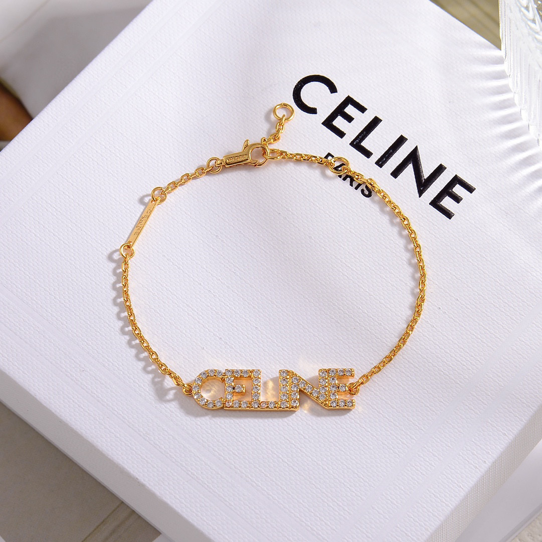 Celine Logo Crystal Bracelet bracelet Gold-tone metal with clear crystal accents Silver-tone metal with clear crystal accents 16cm with 3cm extender