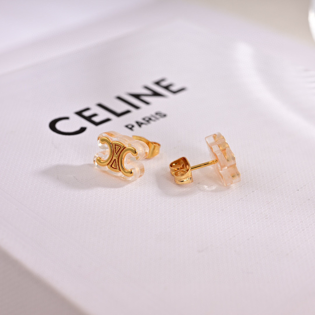 Celine GLACON Triomphe earrings Gold-tone brass with transparent resin One Size