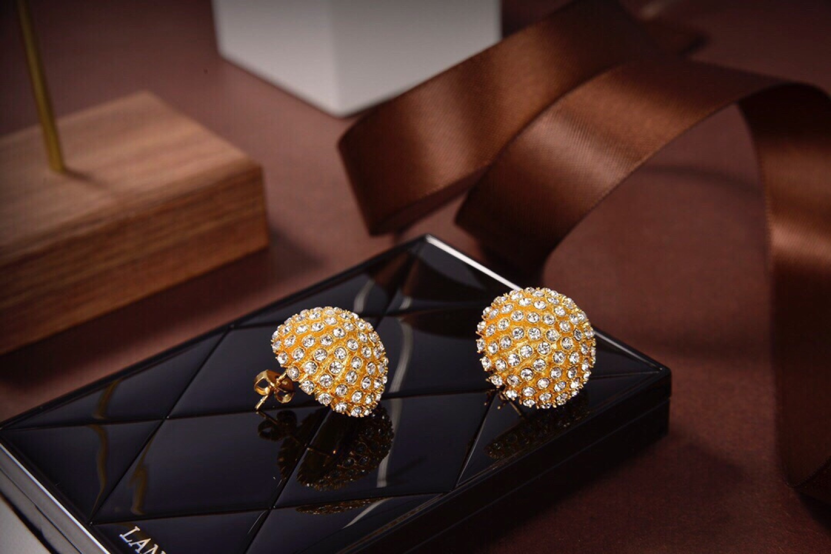 Celine Dome Crystal Stud Earrings earrings gold-tone metal with clear crystal stones 2cm diameter