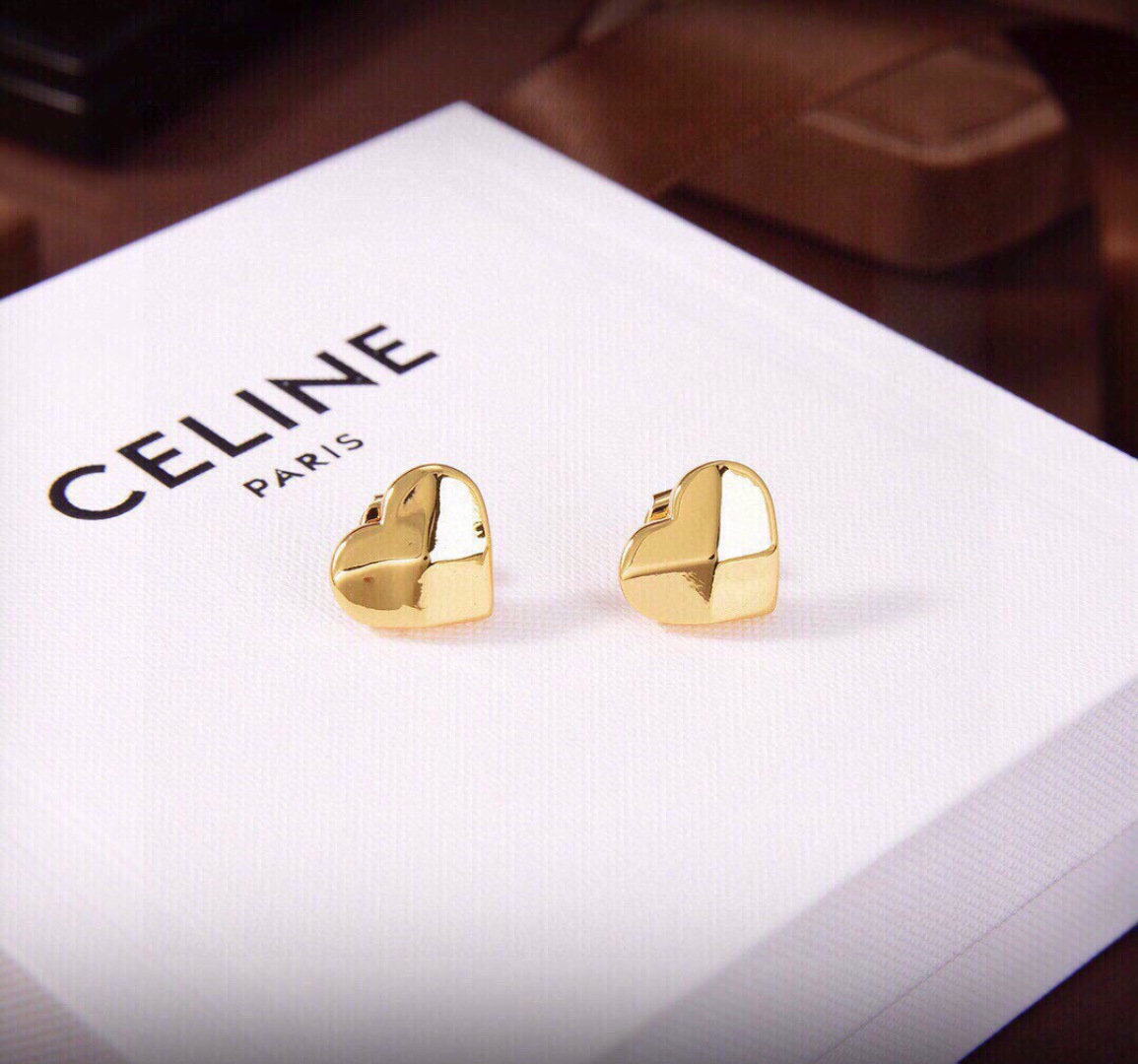 Celine Heart Stud Earrings earrings gold-tone metal no accent stones 1cm stud diameter